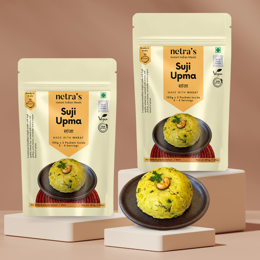 Instant Suji Wheat Upma (2 bags, 400g, 8 servings) | 100% Natural | Preservative-free