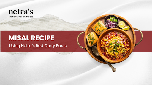 Spicy misal served with pav and farsan