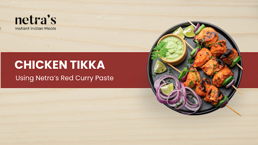 Restaurant style chicken tikka with charred edges