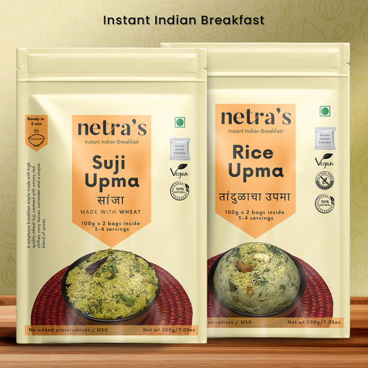 Instant Indian Breakfast |  Suji Upma, Rice Upma (2 bags, 400g / 8 servings)