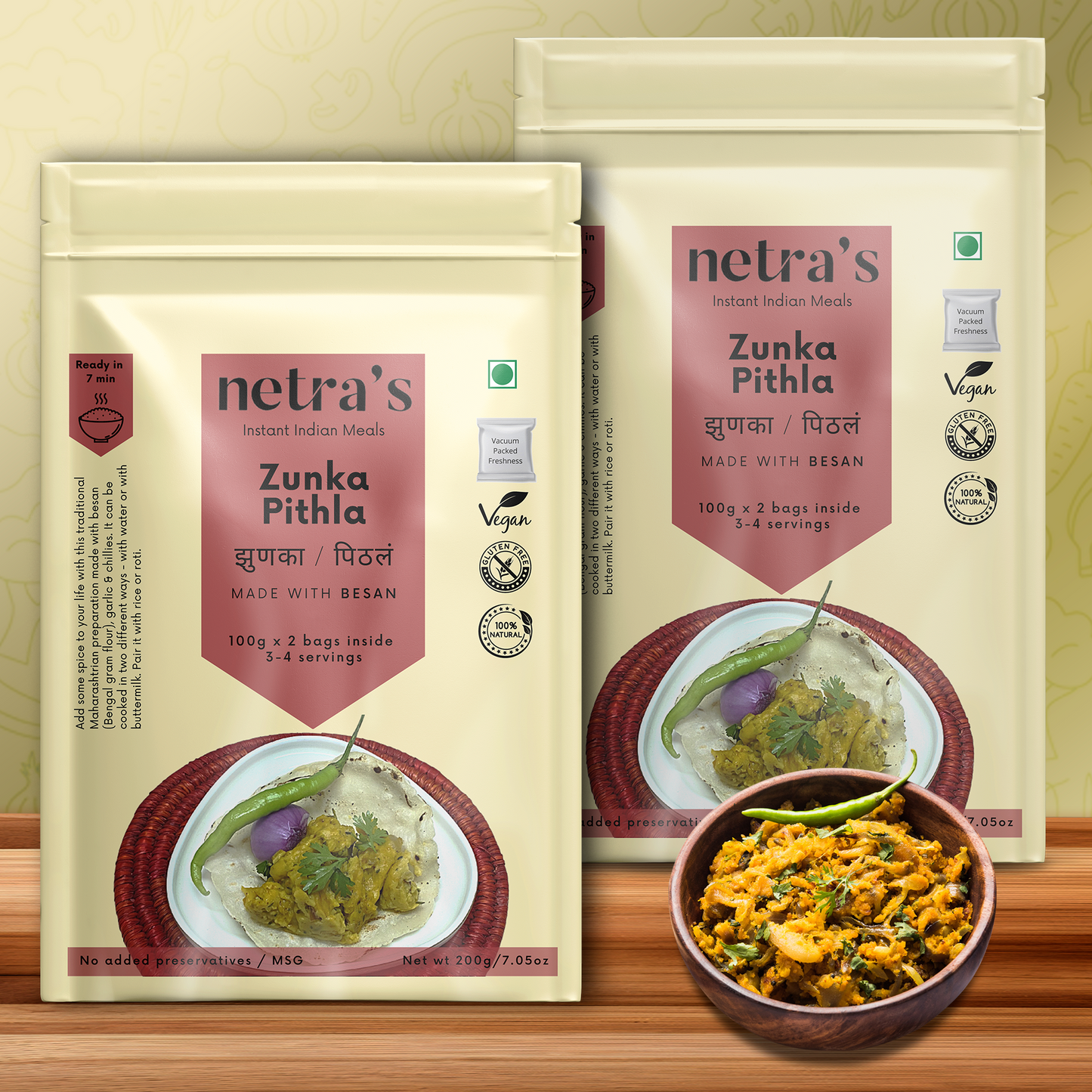 Instant Zunka Pithla (2 bags, 400g, 8 servings) | Gluten-free | Preservative-free