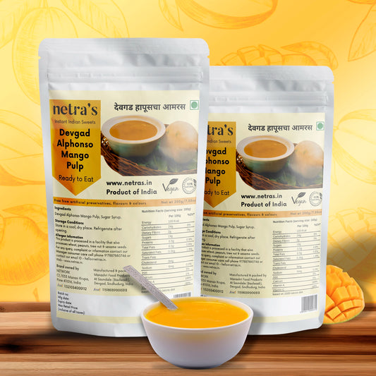 Devgad Alphonso Mango Pulp Aamras (2 bags, 400g) | Gluten-free | Artificial preservative free