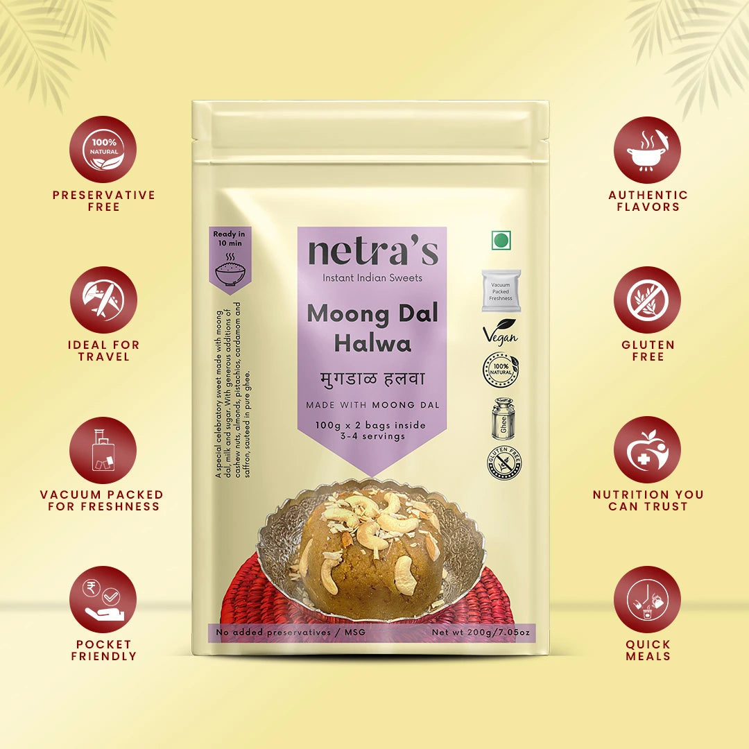 Instant Moong Dal Halwa 2 bags 400g 8 servings Gluten free Pr Netra s Instant Indian Cuisine