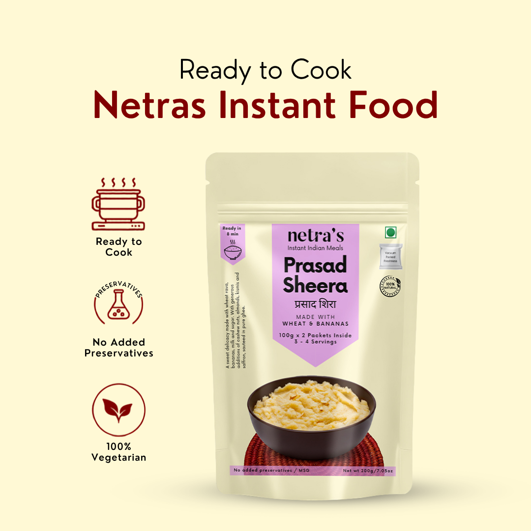 Instant Prasad Sheera (2 bags, 400g, 8 servings) | 100% Natural | Preservative-free