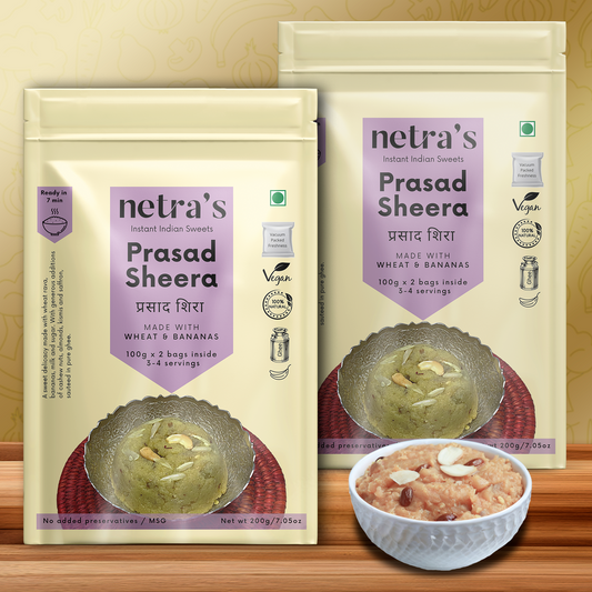 Instant Prasad Sheera (2 bags, 400g, 8 servings) | 100% Natural | Preservative-free