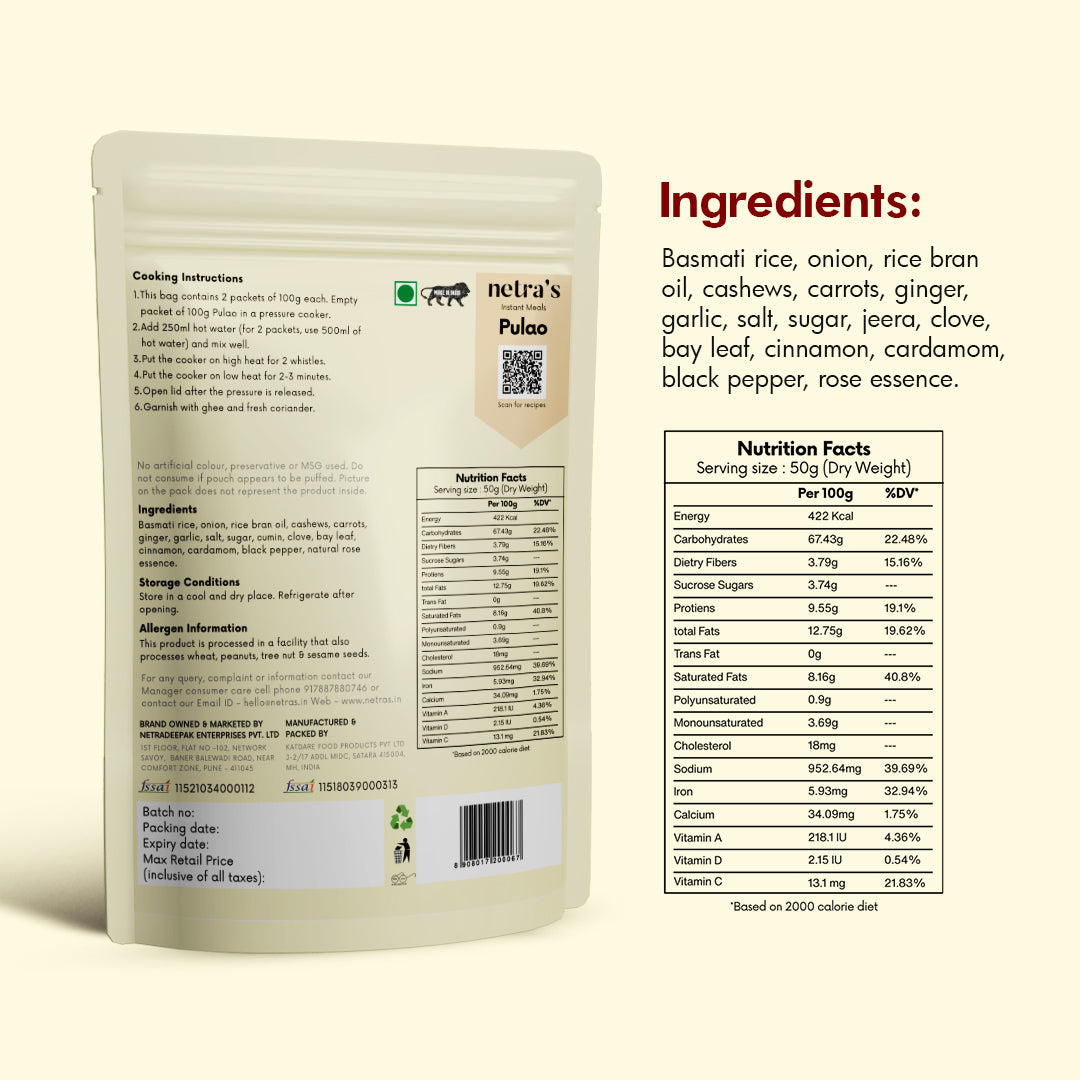 Instant Pulao & Khichadi (2 bags, 400g, 8 servings) | Gluten-free | Preservative-free)
