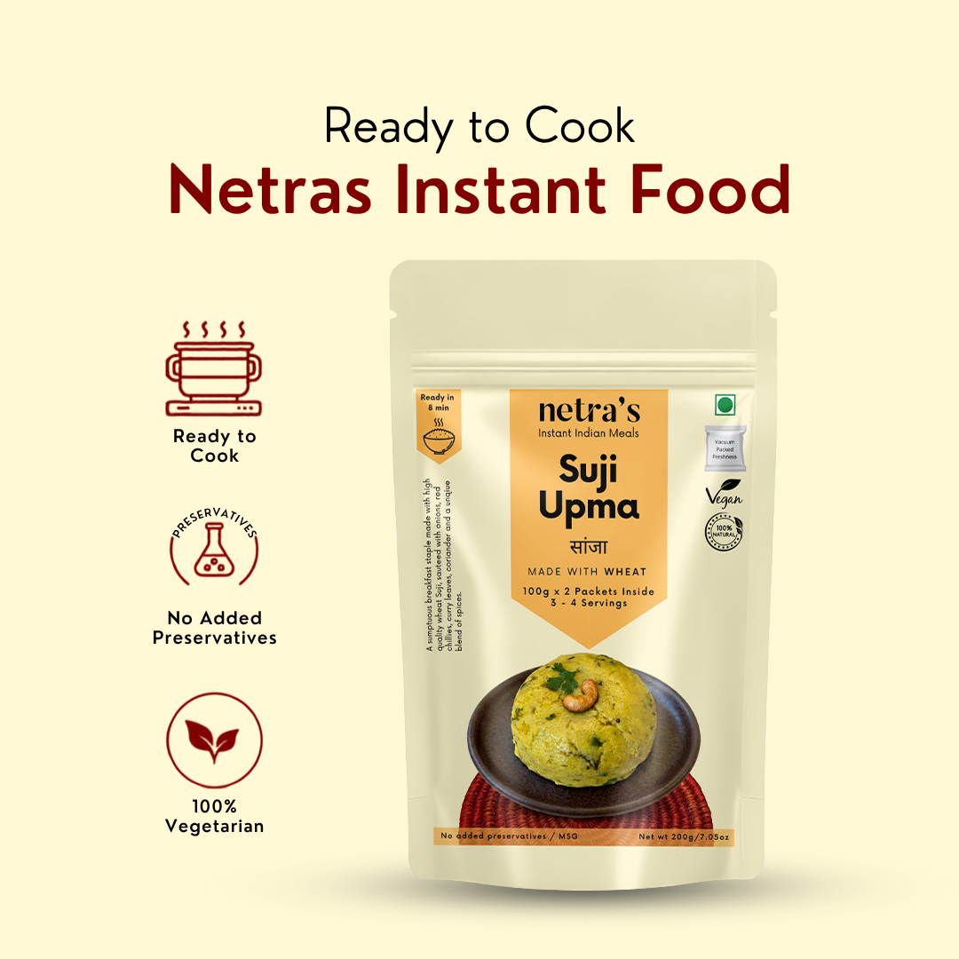Instant Suji Wheat Upma (2 bags, 400g, 8 servings) | 100% Natural | Preservative-free