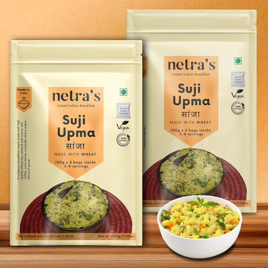 Instant Suji Wheat Upma (2 bags, 400g, 8 servings) | 100% Natural | Preservative-free