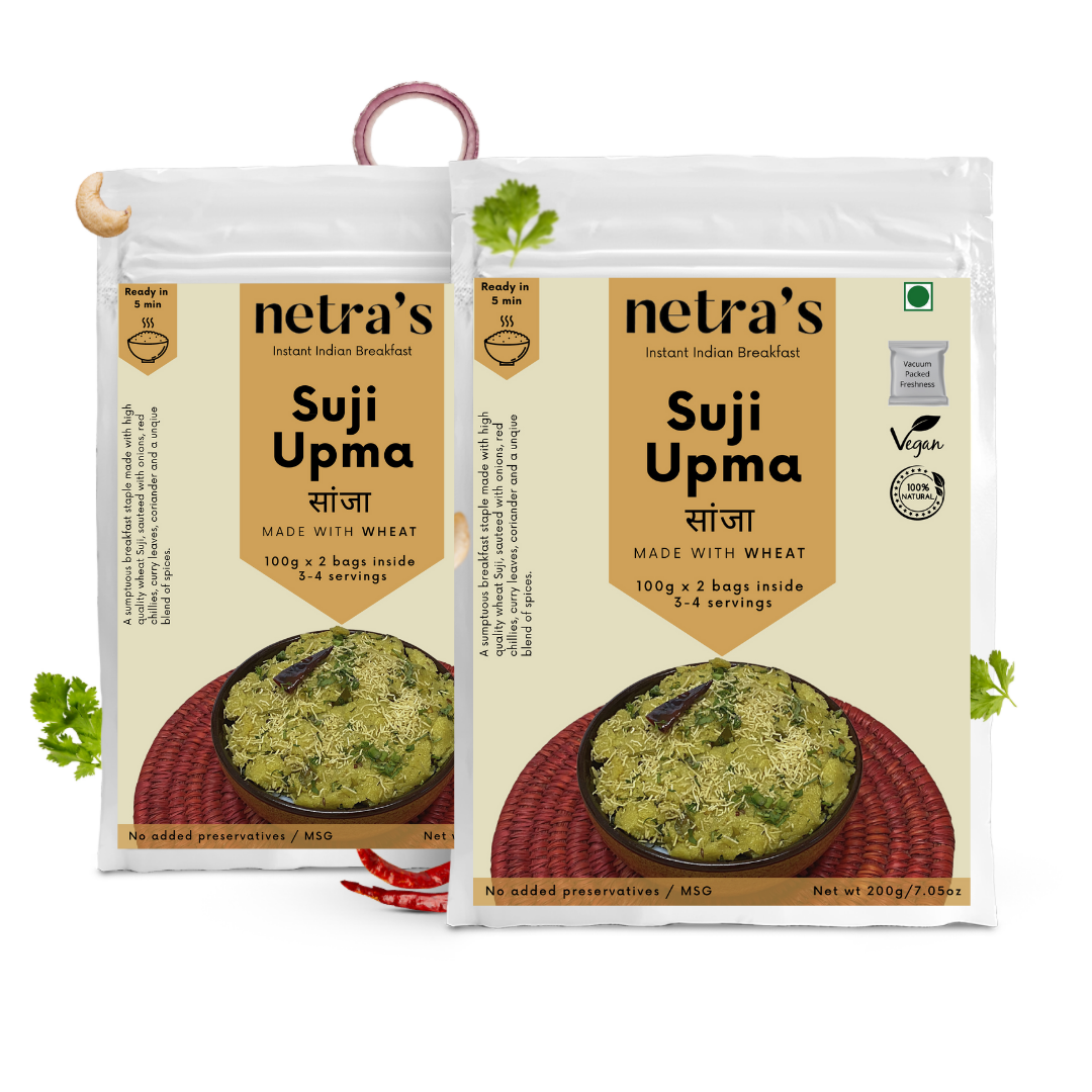 Instant Suji Wheat Upma (2 bags, 400g, 8 servings) | 100% Natural | Preservative-free